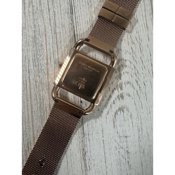 TORY BURCH Phipps Womens Rose Gold Watch, White Square Dial, Steel Mesh Band - Picture 15 of 16